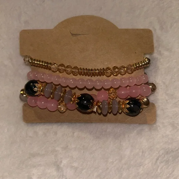 Pink and Gold Beaded Bracelet Set - Picture 2 of 2